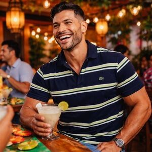 Lacoste Men's Polo with Navy and Green Stripes